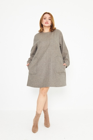 Vizon Cep Ve Dikiş Detaylı Büyük Beden Tunik Vizon