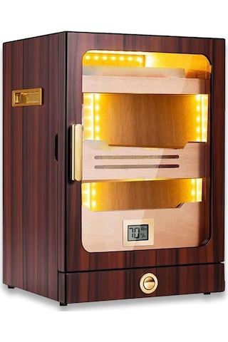 Cigarloong Camlı Işıklı Puro Kutusu Humidor Ceviz 200's