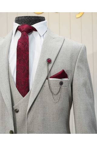 Bys Beystil Sivri Yaka Krem Takım Elbise Muline - Slim Fit