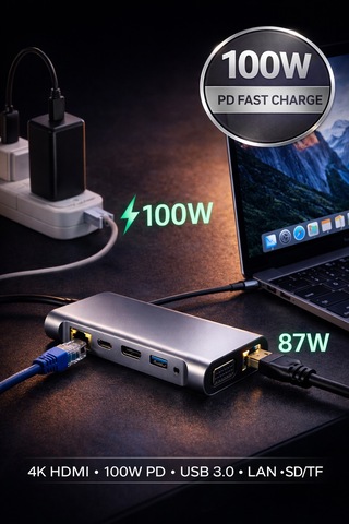 11in1 Type-c Hub Usb 3.0 Hdmı 4k Vga Lan Sd/tf 100w Pd Çoklayıcı Adaptör Dönüştürücü
