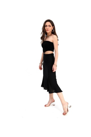 Etek Midi Boy Saten Beli Lastikli - Antrasit-antrasit Antrasit