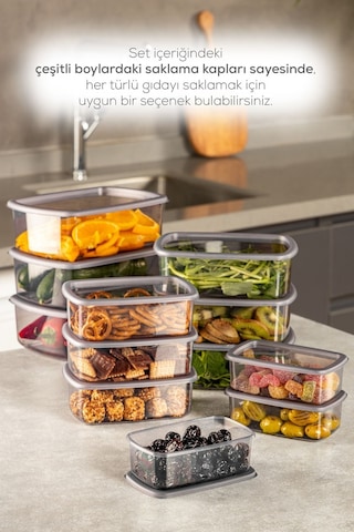 Vienev 12'li Hava Geçirmez Saklama Kabı Seti Antrasit 3 x 250 - 500 - 750 - 1200 ML Antrasit