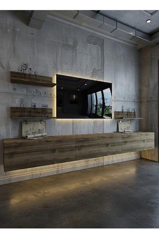 Resital Ledli Duvara Monte Tv Sehpası - Ceviz - W6021-2 Ceviz