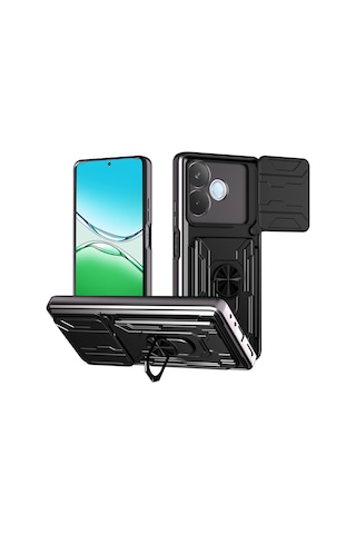 Oppo A5 Pro Pc Kılıfı + Tpu Destekli Telefon Arka Kapağı Ve Kamera Kaydırıcısı - Siyah Siyah