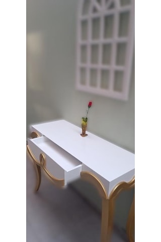 Dresuar CNC Çökertme Model Windows Ayna Gold Lake Beyaz Tabla Kayın Aslan Ayak El Yapımı Beyaz