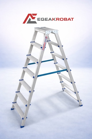 Ege Akrobat 7+7 Çift Çıkışlı Alüminyum Merdiven Katlanır A Tipi Kaymaz Ayaklı Ev Tipi