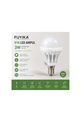 Fuyika E14 Led Ampul 3w Beyaz Işık Tasarruflu Ampul Tekli Fuyika E14 Led Ampul 3w Beyaz Işık Tasarruflu Ampul Tekli