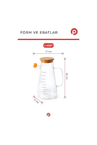 2'li Bambu Kapaklı Borosilikat Cam Yağdanlık Seti 900 Ml - Akıtmaz Cam Yağlık Sirkelik Seti Şeffaf