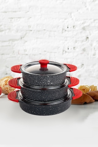 Eda Zk-900 Tuğra Silikon Saplı 3 Lü Granit Omlet Sahan Seti