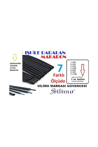 Isı Shrink Boru Daralan Makaron Kablo Yalıtım 7 Li Set 1 Er Metr