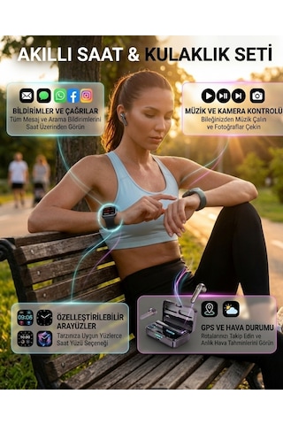 Bluetooth Kulaklıklı Akıllı Saat Seti Yüksek Ses Kalitesi Ve 3d Ekran
