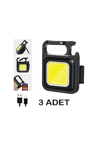 3 Adet Led Mini Anahtarlık Fener Şarjlı Kamp Balıkçı Tamirci Için Çalışma Feneri Çok Fonksiyonlu Taşınabilir Siyah