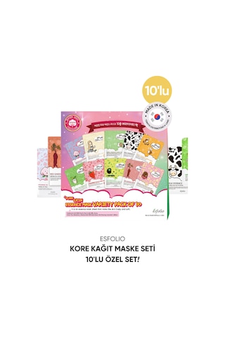 10 Lu Kore Maske Seti Kutu İçinde Esfolio Pure Skin Korean Mask Variety Pack