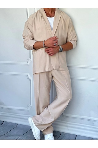 Modefendi Marino Tam Yazlık Extra Oversize %100 Keten Takım Bej
