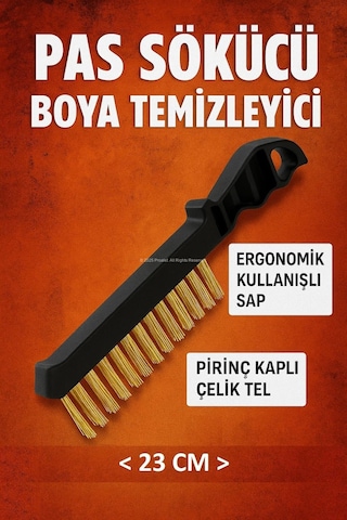 Kendo Tel Fırça, Pirinç Kaplı Çelik Tel, Pas Sökücü, Boya Temizleyici, Yüzey Hazırlık Fırçası, Plastik Saplı, 23 Cm