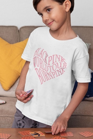 Sevbano Blackpink Kalp Baskılı Unisex Müzik Grubu Çocuk Tişört 1-12 Yaş Beyaz