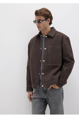 Mavi Cep Detaylı Kahverengi Erkek Gömlek M0211779-70219 Kahverengi