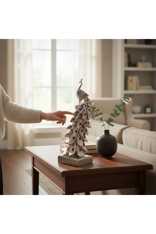 Frefly Store Gümüş Kristal Kuyruklu Tavuskuşu 50 Cm 0