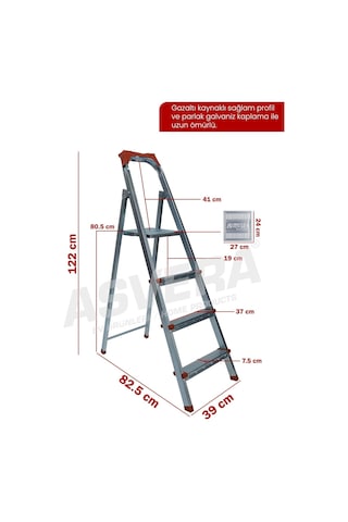 Asvera 3+1 4 Basamaklı Ev Tipi Pratik Profil Merdiven - Katlanabilir Sağlam Çelik Merdiven Diğer