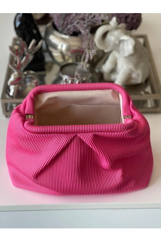 Fuşya, Piliseli Çizgi Detaylı El Çantası Fuşya