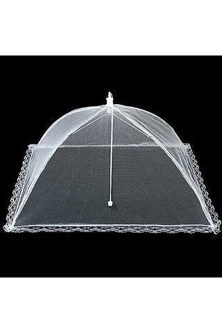 3 Adet Fileli Açılır Yemek Şemsiyesi - Yemekleriniz İçin Şık Koruma Beyaz 1 Adet Diğer