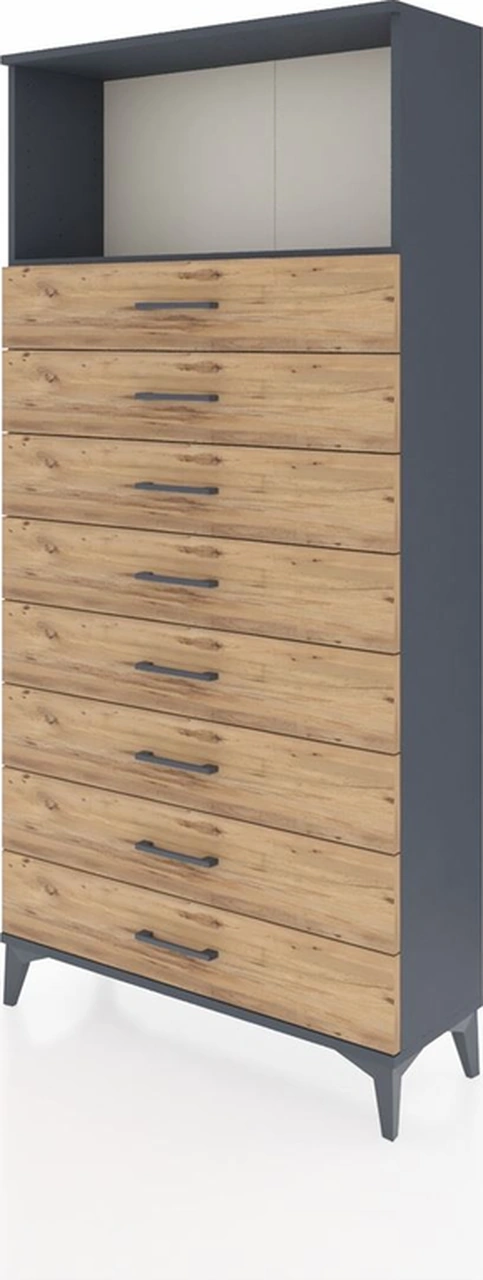 Arges Dolap Tek Raflı 8 Çekmeceli 88x30x182 Antrasit-çam Antrasit