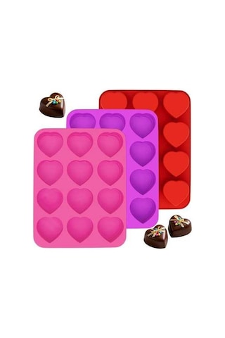Besthome1 3'lü Kalp Şekilli Silikon Pişirme Kalıbı - Kolay Çıkarma, Fırın/buzdolabı Uyumlu Çok Renkli