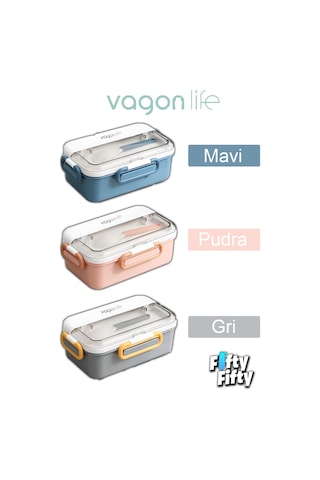 Vagonlife Tek Kat Çift Bölme Bento Lunch Box Ofis-Okul Için Yeni Nesil Sefer Tası Paslanmaz Çelik 588 001
