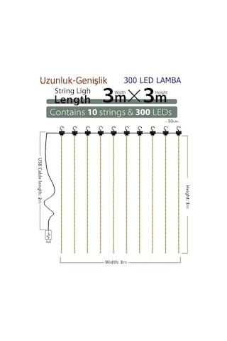 8 Fonksiyonlu Peri Perde Led Uzaktan Kumandalı Günışığı Perde Peri Led 3 Mt X 3 Mt Renkli Çok Renkli