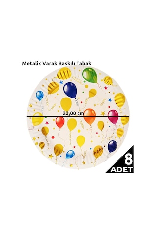 Varak Baskılı. Uçan Balonlar Karton Tabak. 23 CM - 8 Adet
