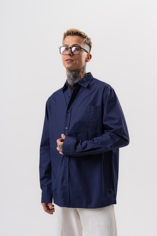 Respire Erkek Poplin Oversize Gömlek Lacivert