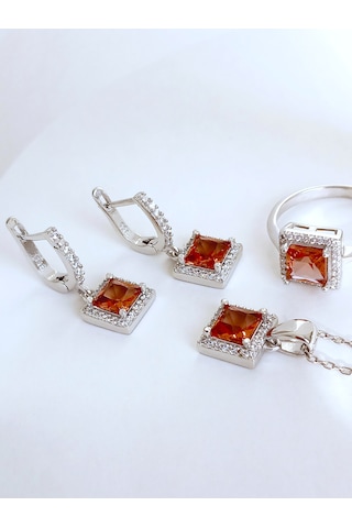 Gümüş Zultanit Sultan Taşlı Tasarım Kolye Küpe Yüzük Kadın Set 15