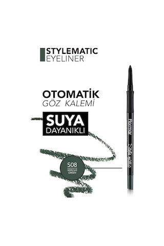 Flormar Stylematic Mat Bitişli & Suya Dayanıklı Asansörlü Göz Kalemi S08 Serious Green