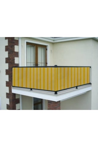 Ceylan Home Balkon Demiri Perdesi Kuş Gözü Sarı İnce Çizgili Sarı