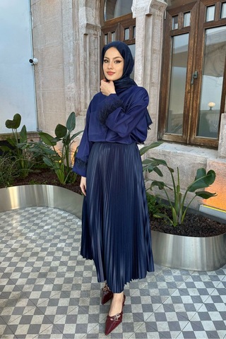 Unika Boutique Elisa Piliseli Etek - Zümrüt Lacivert