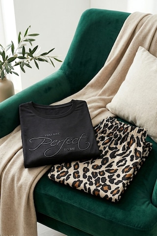 Aura Collections Kadın Desenli Bambu Viskon Uzun Kollu Soft Örme Mevsimlik Pijama Takımı Siyah