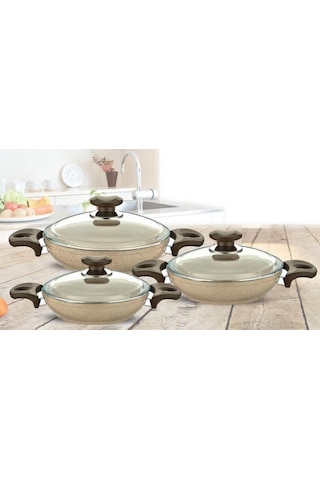 Gülsan Safran Granit Tava Seti Sahan Set 18 - 20 - 22 CM 6 Parça