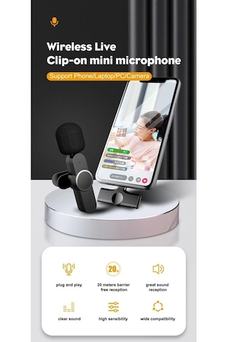 Lightning Girişli Iphone Uyumlu Ikili Kablosuz Yaka Mikrofonu Youtube Facebook Tiktok Vlog Lisinya