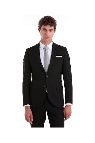 Hatemoğlu Siyah Slim Fit Mono Yaka Desenli Klasik Takım Elbise Siyah