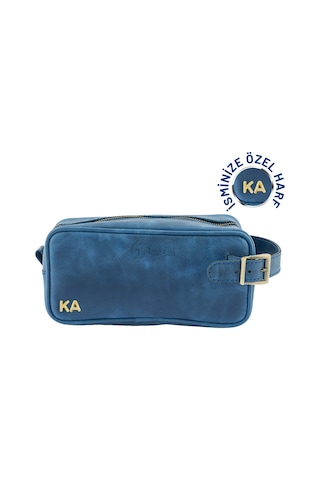 Twingold İsme Özel Dopp Kit Kişisel Bakım Ve Seyahat Çantası - %100 Rainbow Deri - Ac14004 - Saks Mavisi Saks