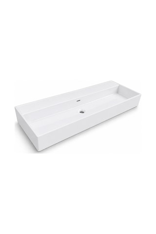 Dura Niva Kare Çanak Lavabo 120x46,5 Cm Tezgah Üstü Batarya Deliksiz Beyaz 5258