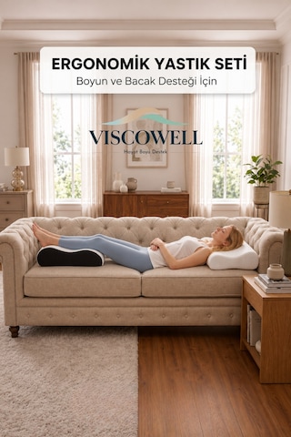 Visco Ortopedik Visco Ayak& Bacak Yükseltme Yastığı Ve Çift Taraflı Yüksek Boyun Yastığı 2li Set