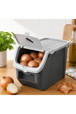 12 Litre Patates Soğan Saklama Kabı Hava Alabilir Kapaklı Sebze Saklama Kutusu Kilitli Kapaklı Sarımsak Organizer Plastik Erzak Saklama Kabı İstiflenebilir Kiler Düzenleyici Asorti Renk Çok Renkli