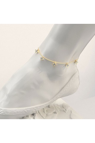 İndigo Takı Sıralı Tek Taş Altın Kaplama Gümüş Halhal Çok Renkli