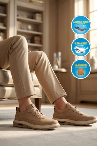Dr. Flexer Erkek Kum Nubuk Hakiki Deri Ortopedik Casual Ayakkabı 255302 M Bej