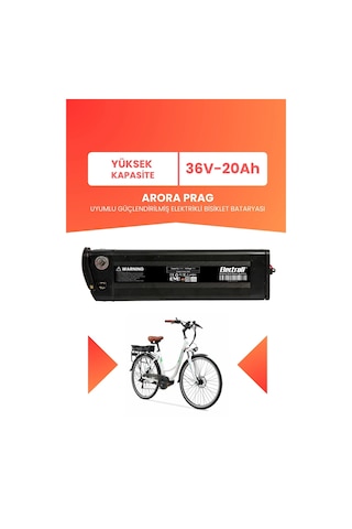 Arora Prag Uyumlu 36v 20ah Elektrikli Bisiklet Bataryası Siyah