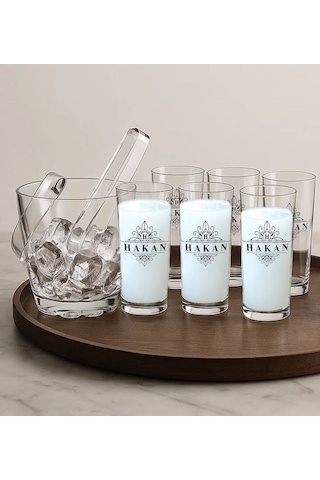 Bk Gift Kişiye Özel 8 Parça Paşabahçe Rakı Bardağı & Buz Kovası Seti 1, Erkeğe Hediye, Babaya Hediye, Babalar Günü Hediyesi Kobitmeyencom34160 Bk Gift