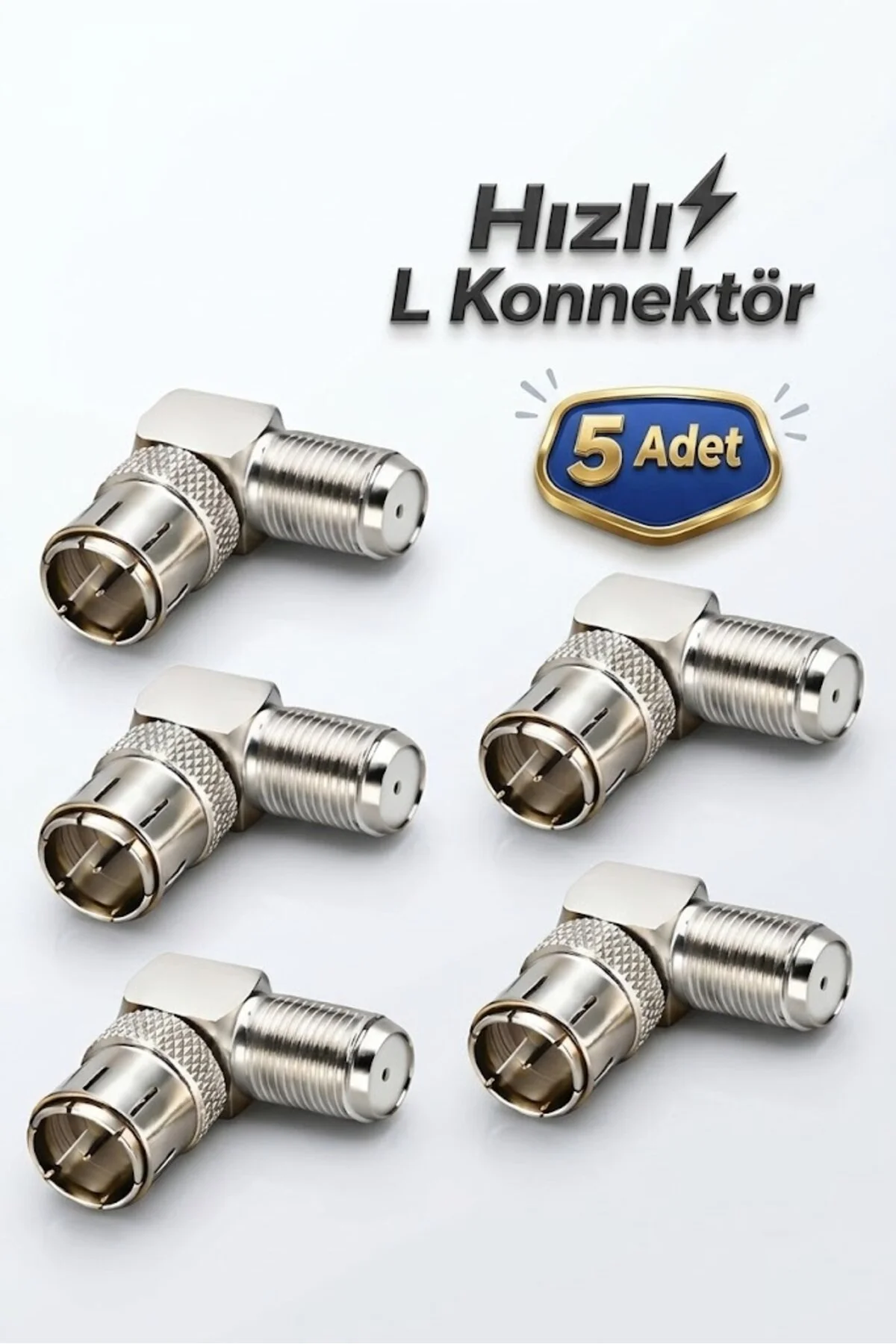 5 Adet F Konnektör L Fiş Quick Geçişli L Tip 90 Derece F Hızlandırıcı 90 Derece Anten Başlığı Quick Fiş Için F Connektör 5 Tane Rg6 Rg5 Geçmeli Adaptör