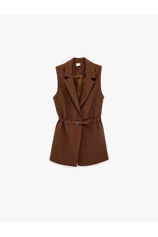 Koton Regular Fit Kolsuz Kemerli Kruvaze Yaka Yelek Kahverengi 6sak20009uw Kahve