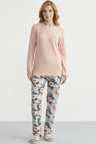 Yumoş Dokulu Desen Kombinli Pijama Takım - Somon Somon